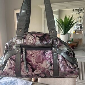 Sharif 1827 leather floral shoulder bag  pink and gray